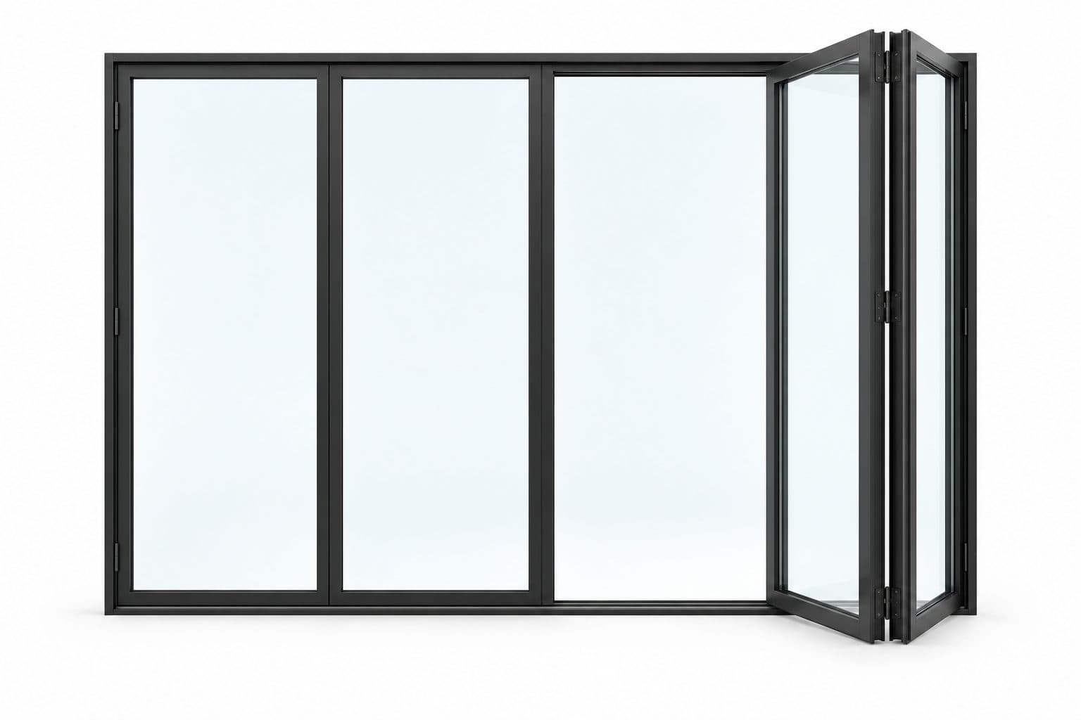 Bifold glass door with panels stacked to one side