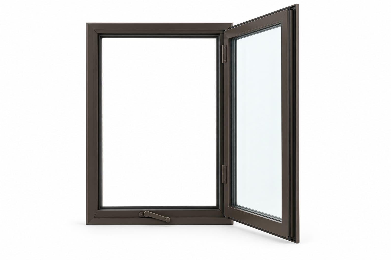 Casement window swung open on its side hinges
