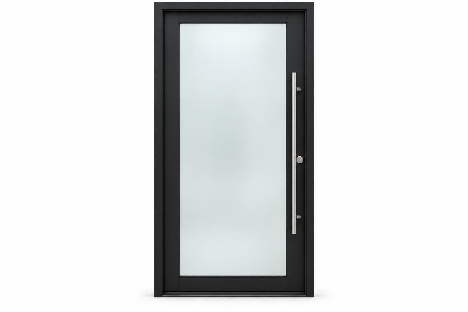 Mostly glass front door in a slim frame