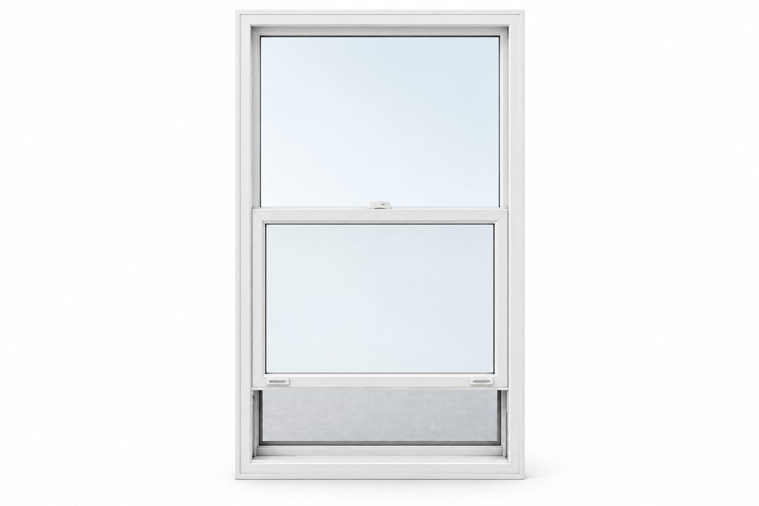 Single-hung window with the lower sash raised